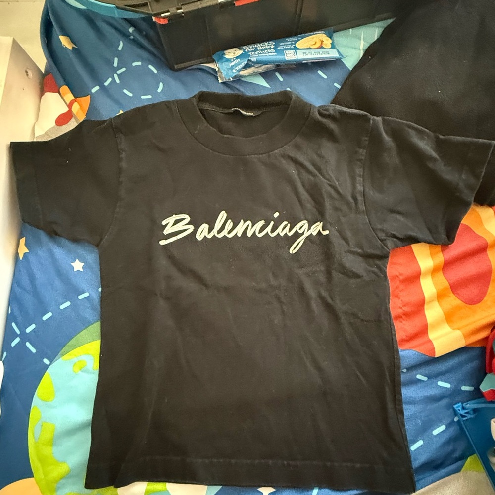 Balenciaga Kids Tee in Black with White Logo